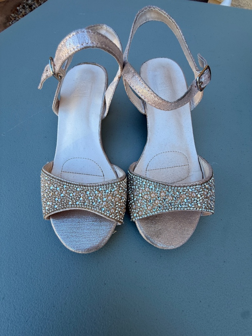 David's Bridal Gold Crystal Strap Dress Sandals
